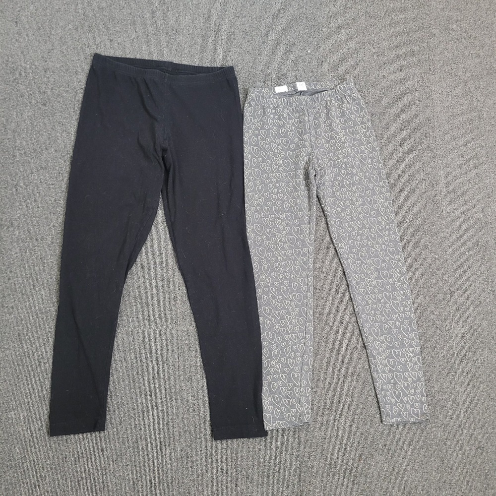 Gap Kids Old Navy Size L 10 Leggings Bundle Girls Black Grey Heart Print Stretch